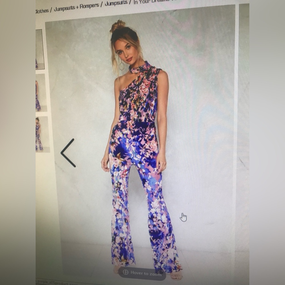 Nasty Gal Blue and Pink Floral One-Shoulder Jumpsuit